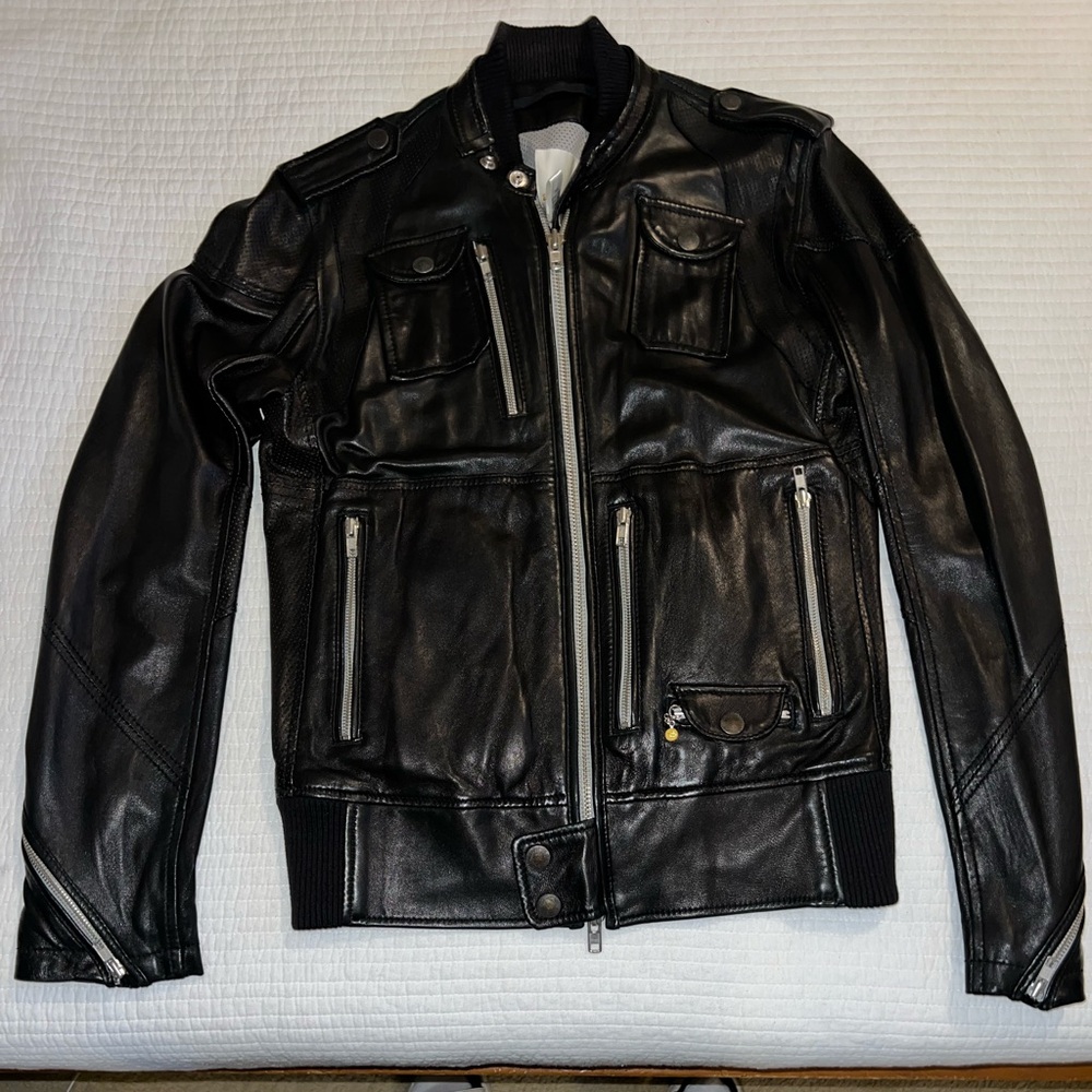 Diesel Black Leather Bomber Jacket